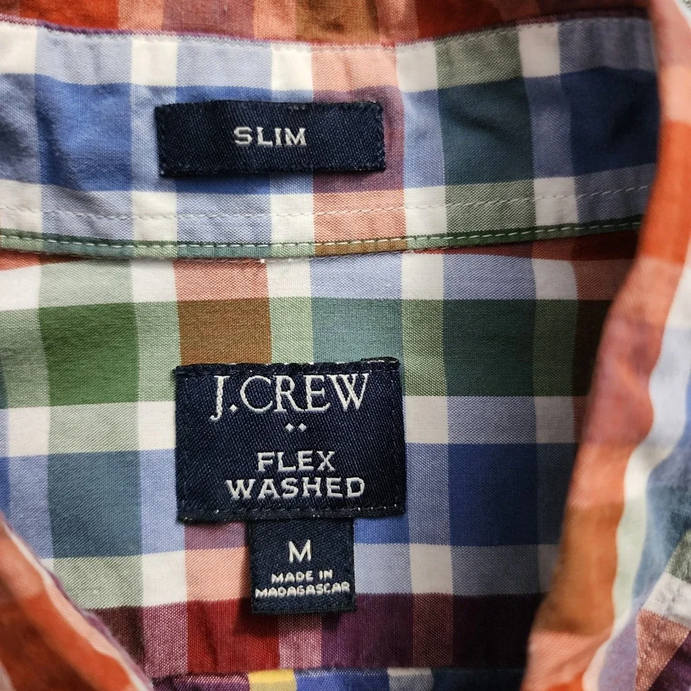 J.Crew Flex Washed Mens Multi-Color Plaid Slim Fit Button Down Shirt M